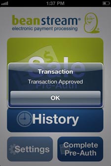 Transaction approved screen