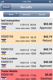 Transaction search result screen