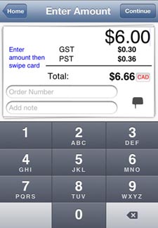 Enter sale amount screen, swiped transaction